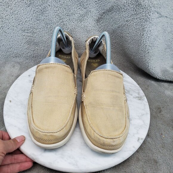 Crocs Shoes Womens Size 10 Tan Canvas Santa Cruz Slip On Loafer *Read* - Picture 5 of 14